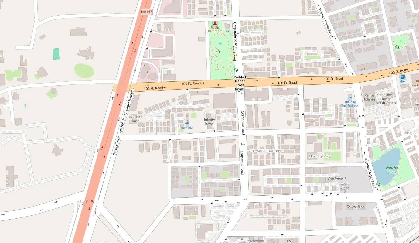 Map of Infinity Tower, Corporate Road, Prahlad Nagar, Ahmedabad