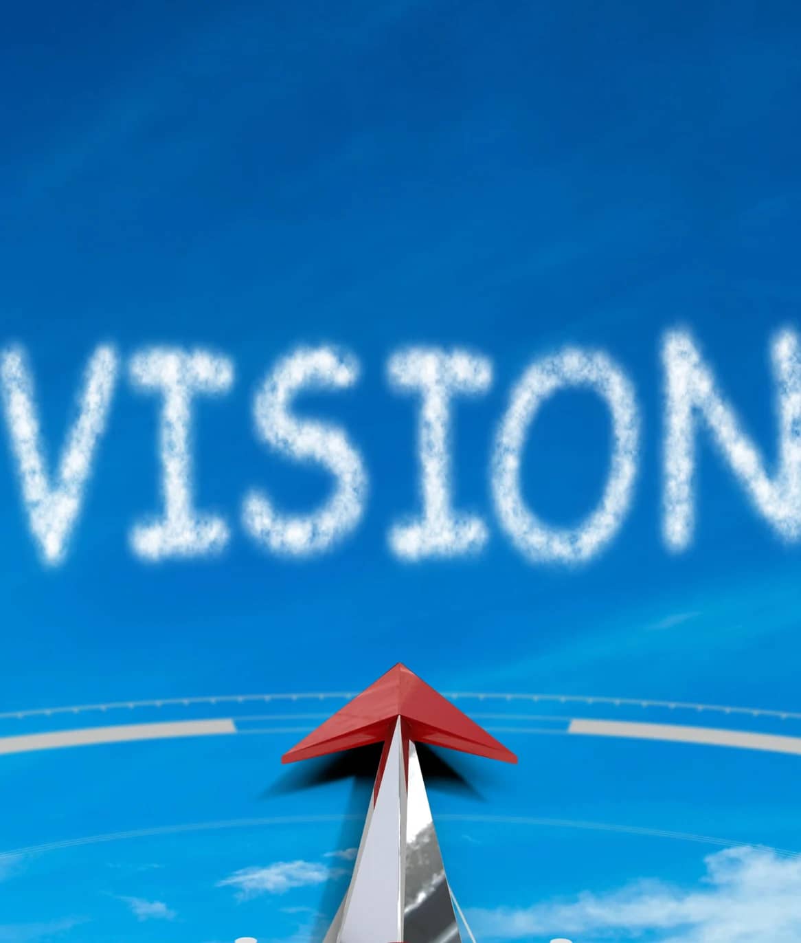 The word vision written in clouds above an arrow
