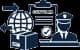 Customs officer with a checklist, globe and parcel icon