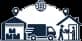Warehouse, delivery truck and parcel handed over at a home icon
