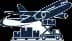 Cargo plane with pallets being loaded by a high loader icon