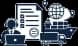 Operator at a laptop with documents, globe, ship and truck icon